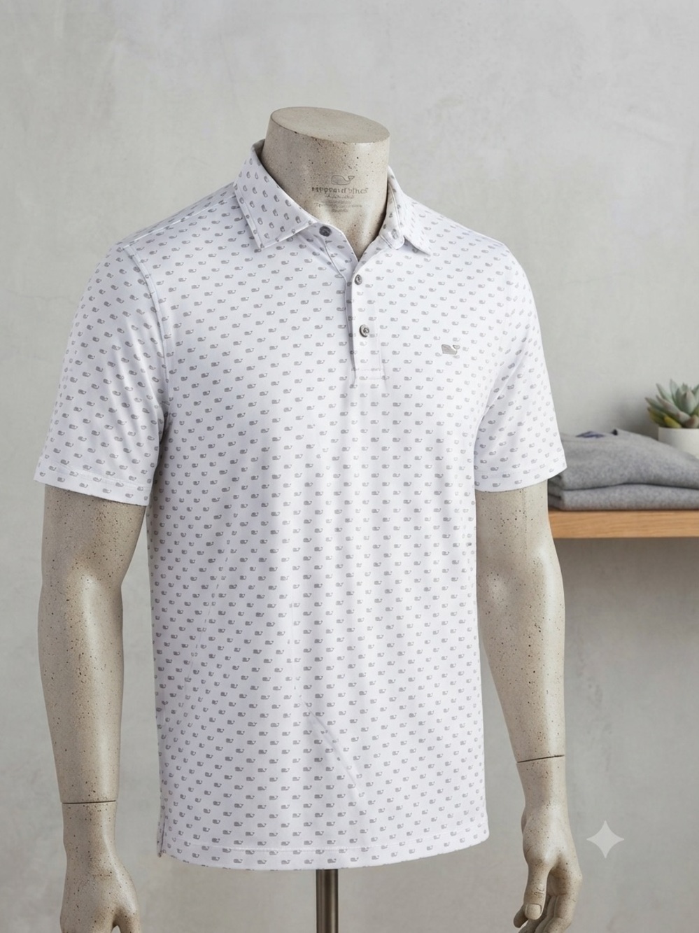 Vineyard Vines White Polo with Small Navy Whale Pattern size XXL